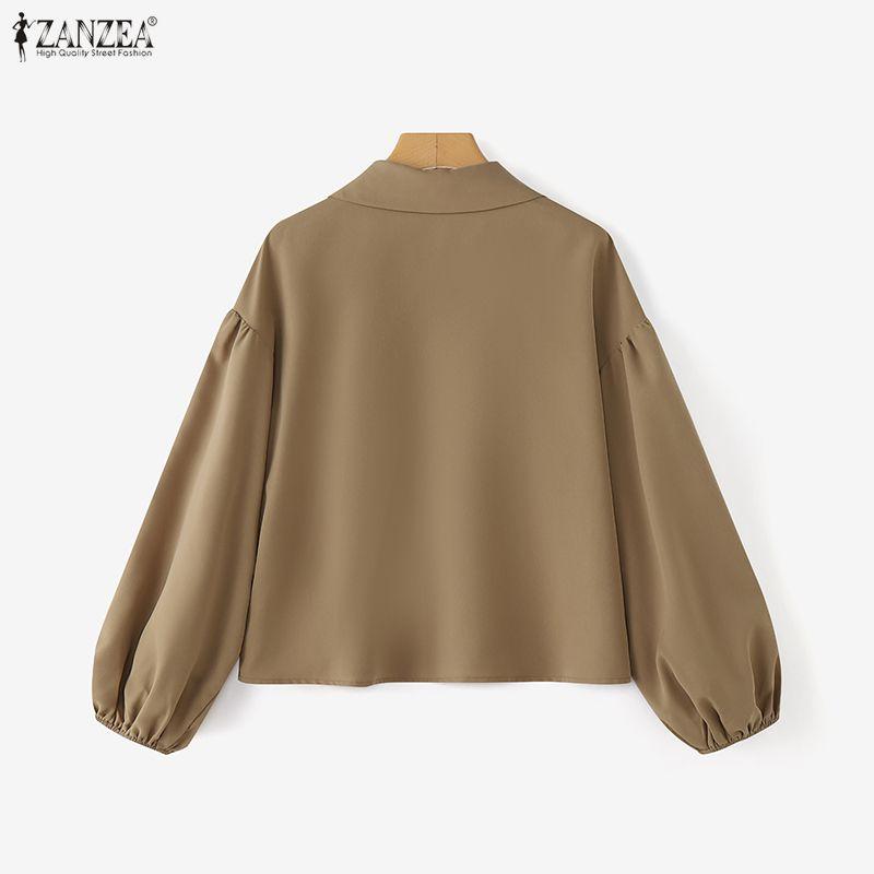 ZANZEA Women Loose Classic Collar Solid Color Long Sleeve Blouse