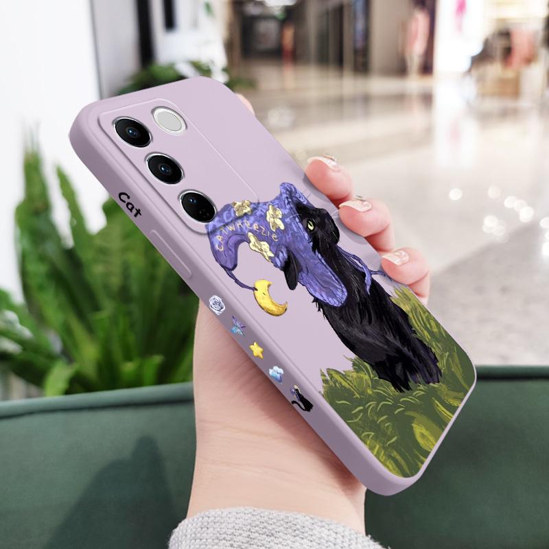 

Witch Cat Phone Case For VIVO V29 V29E V27 V27E V25 V25E V23 V23E V21 V20 S1 Pro 4G 5G Silicone Cover V21 5G светло-фиолетовый