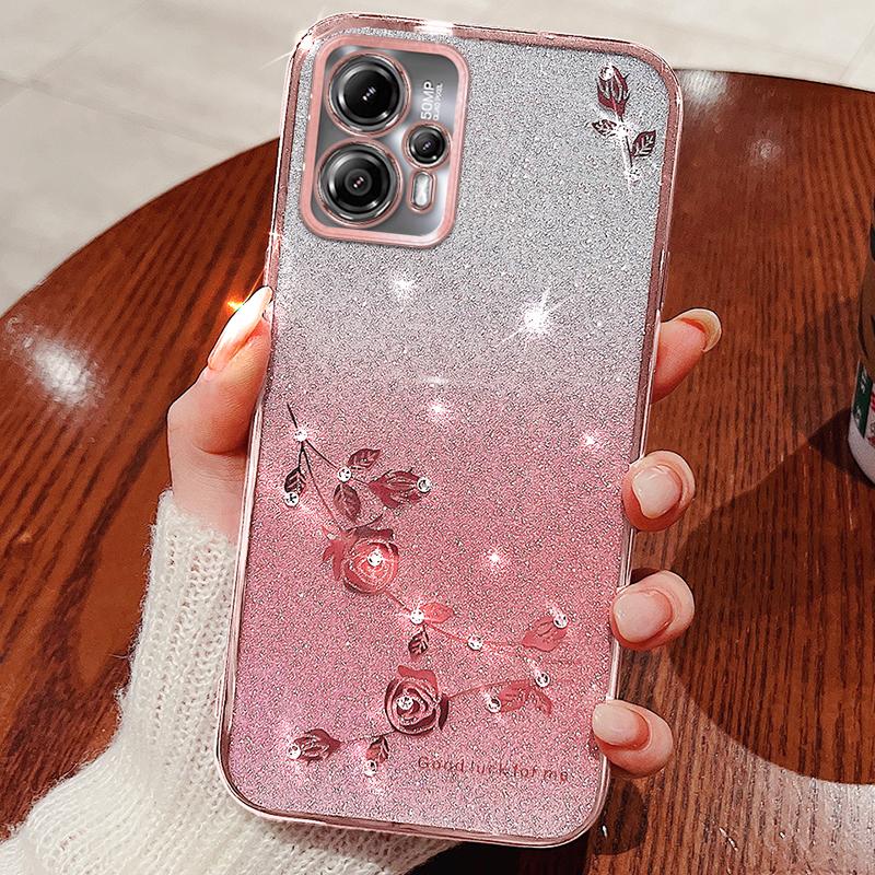 

KADEM For Motorola Moto G14 4G Case Rhinestone Flower Glitter Phone Cover Rose Gold