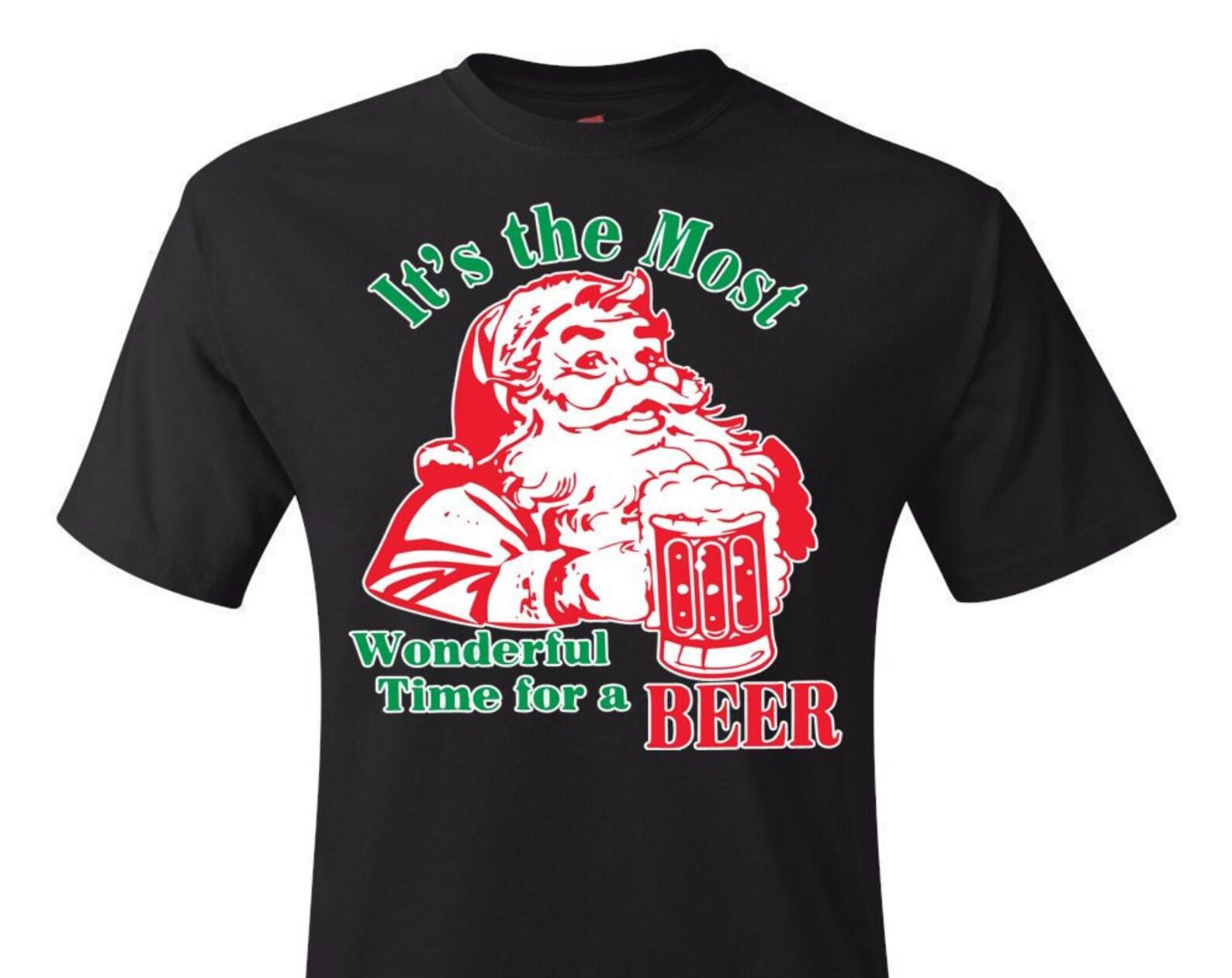Ugly Christmas T-Shirt It s The Most Wonderful Time For A Beer Tee Shirt XL
