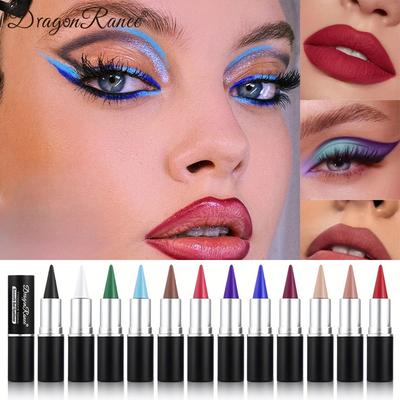 12 Colors Colorful Eyeliner Long-Lasting Waterproof Smudge-Proof In Black White Blue Purple Green Versatile for Lip Liner & Eye Makeup