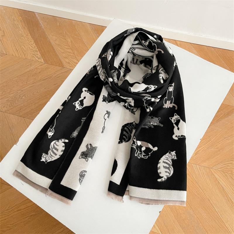 Camellia cashmere scarf women's winter senior sense versatile thickened warm scarf air conditioner shawl