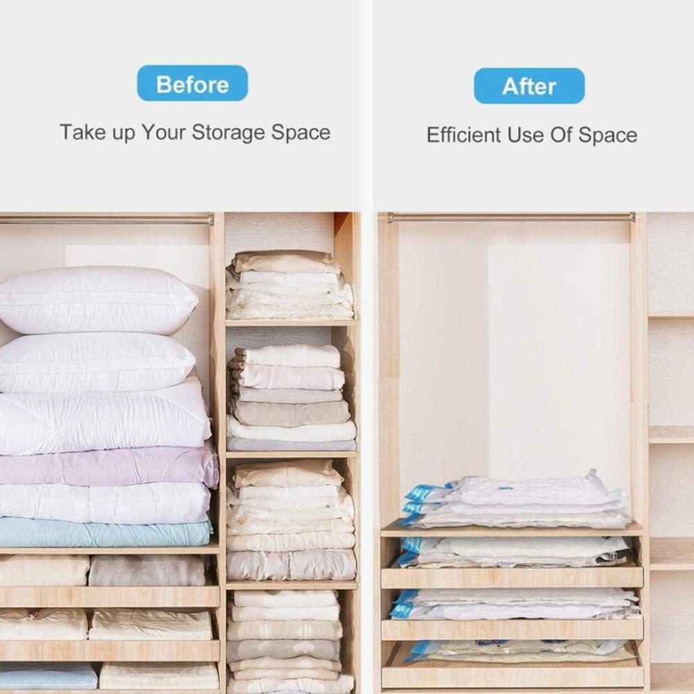 5pcs Vacuum Storage Bags,Transparent Sealed Compressed Bag with Pump,Travel Space-Saving Dustproof Storage Organiser for Clothes