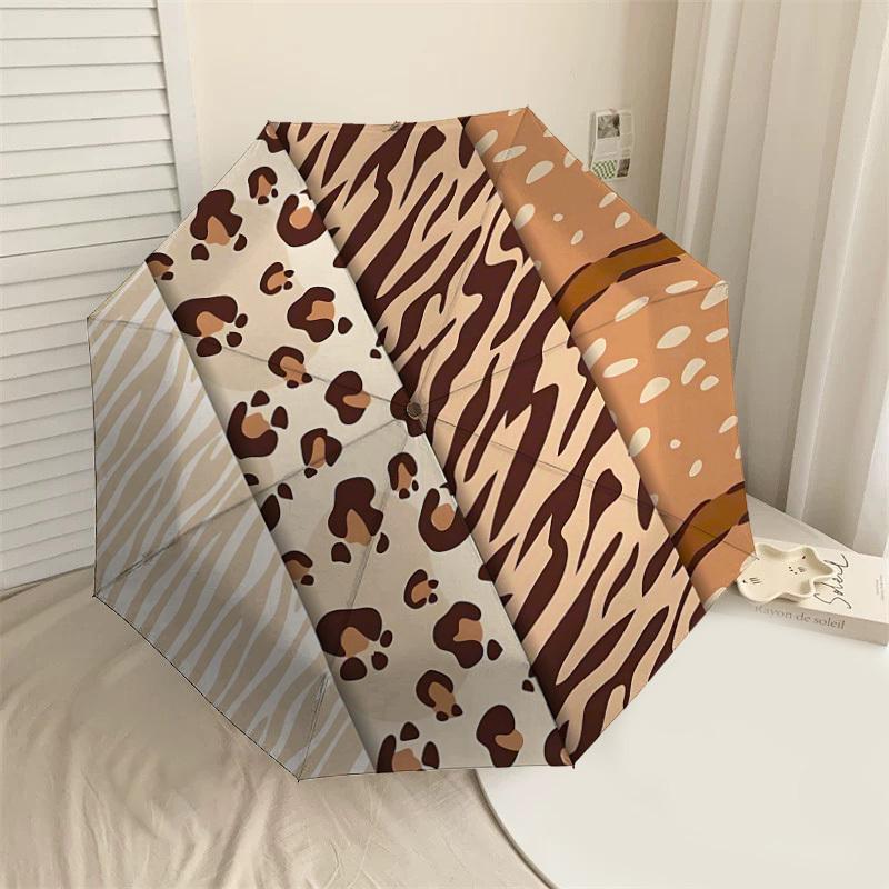 1PC Leopard Print Tiger Print Umbrella-8-Rib Reinforced, Automatic Open, Lightweight & Durable, Cute Fashion Accessory for Outdoor-T376