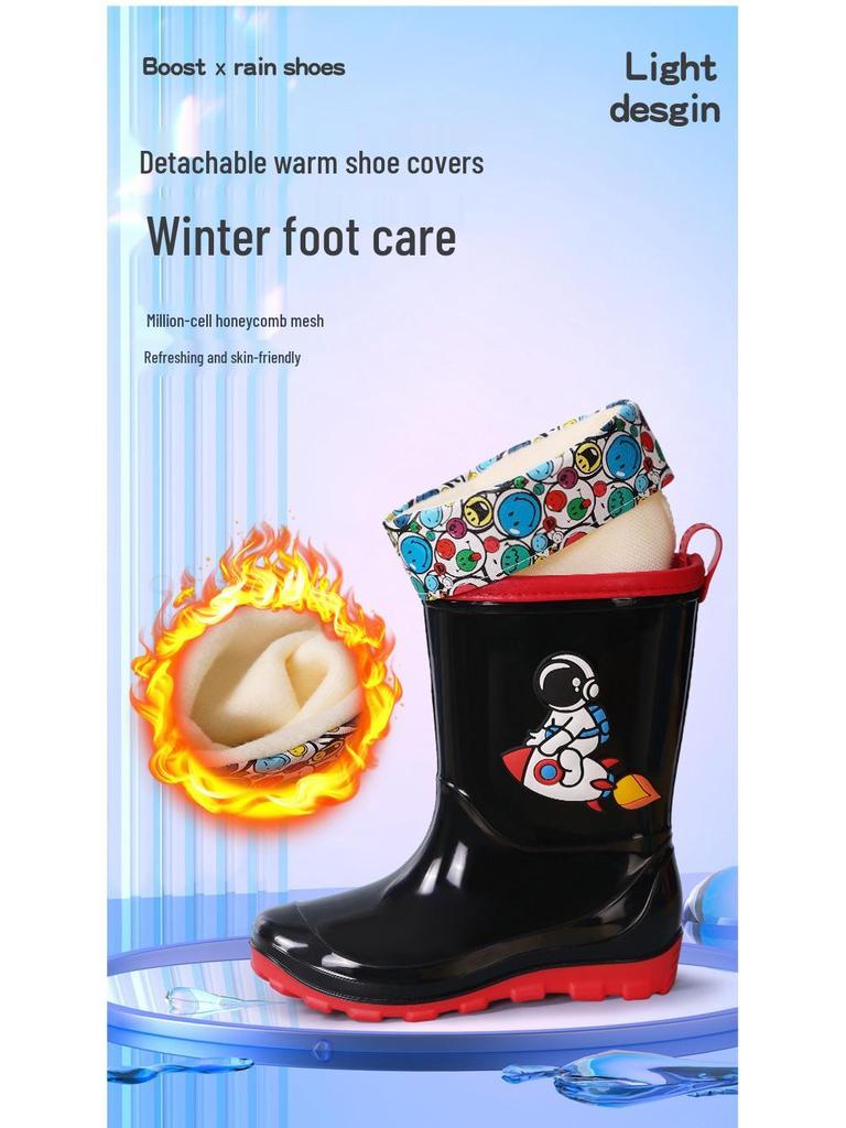 Kids' Waterproof Cartoon Rain Boots - Non-Slip Rubber Shoes for Boys & Girls, Warm Long Mid-High Top Design