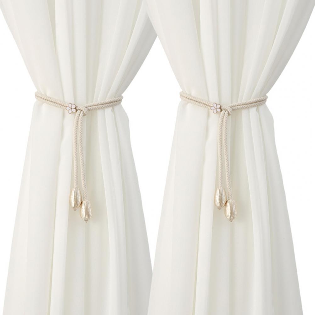 2Pcs Boho Style Curtain Straps Handmade Natural Cotton Linen Curtain Ties Decorative Curtain Rack Balcony Towel Holder