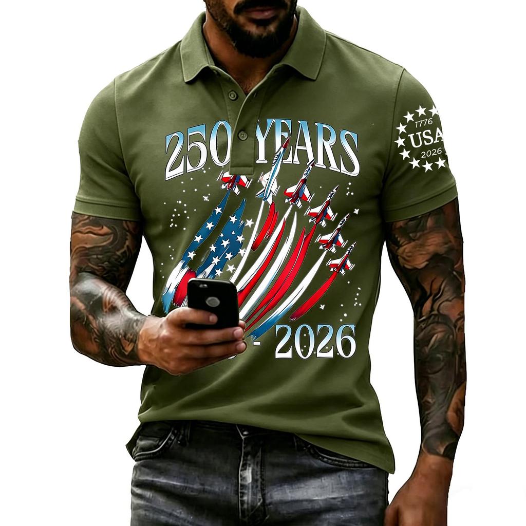 Men's Casual Short Sleeve Polo Shirt Independence Day Print 250 Years Commemorative Graphic Design Classic Fit Breathable Fabric