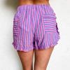 Women's High Waist Elastic Waist Shorts Straight Leg Striped Ruffle Hem Casual Lounge Shorts