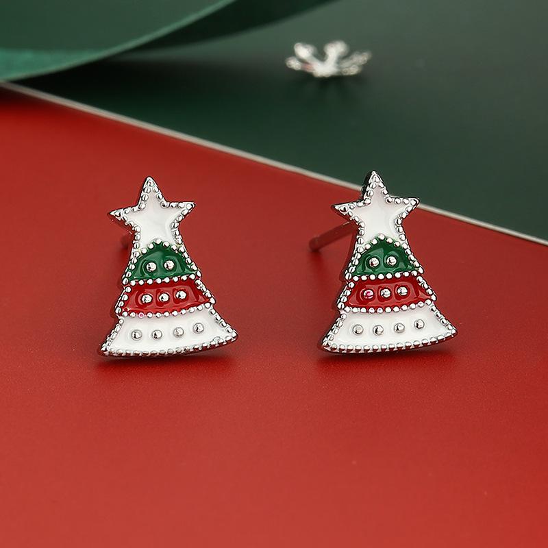 S925 Sterling Silver Reindeer Snowflake Red Earrings - Christmas Series Studs for Women