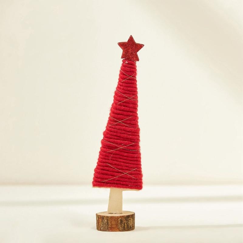 Soft Felt Cloth Santa Clause Reindeer Ornament with Wood Base Plush Wool Felt Christmas Figure Decoration For Tabletop