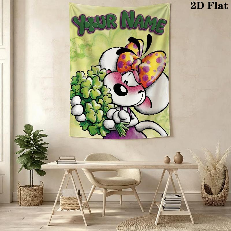 Custom Name diddl Wall Tapestry Aesthetic Wall Hanging Printed Fabric Blanket Decorative Tapestries for Bedroom Living Room Home Decor