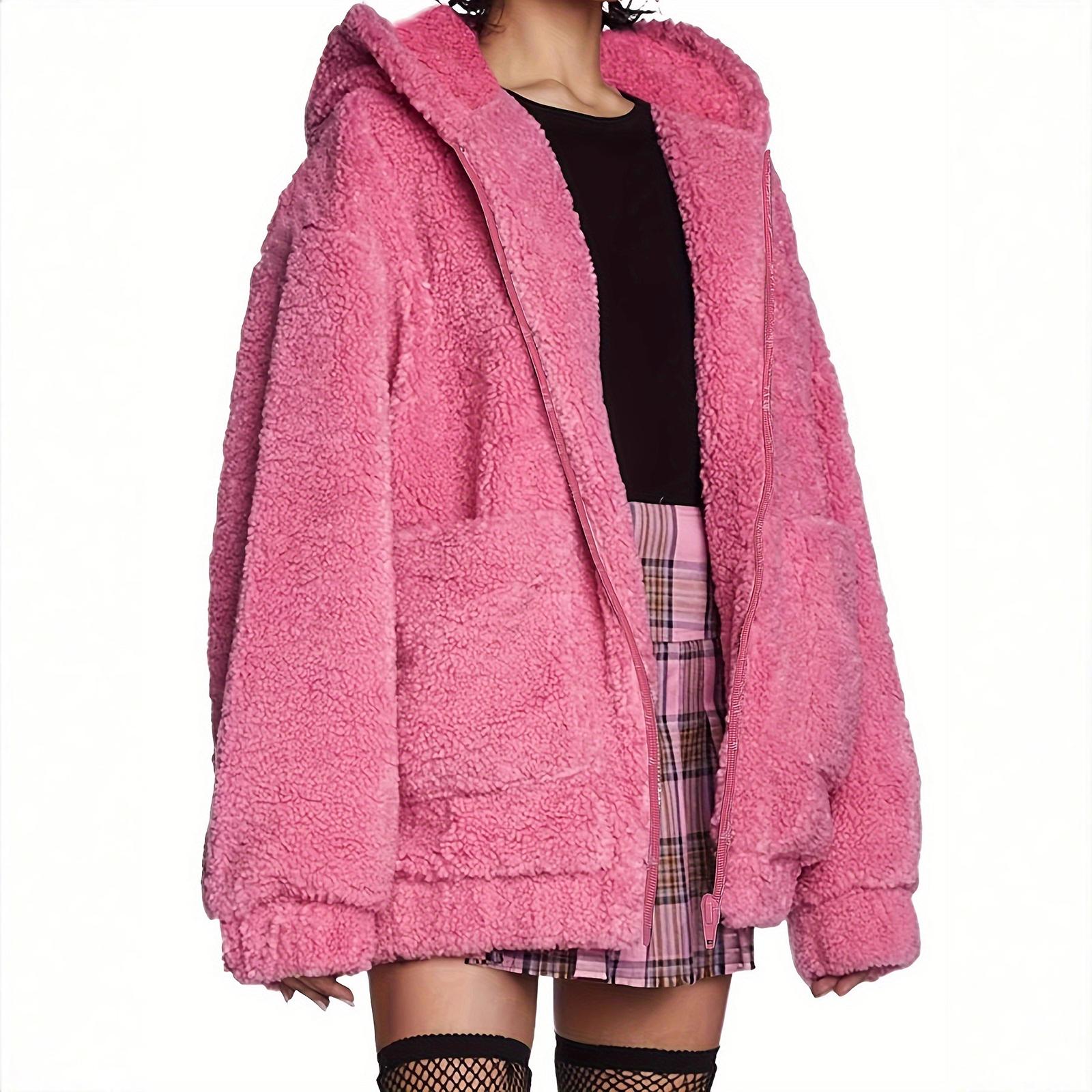

Women s Fashionable Loose Oversized Furry Hooded Coat XL