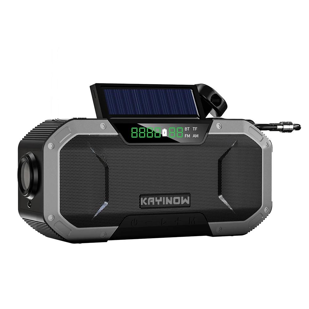 Portable Radio Multifunctional AM/FM Solar Hand Crank Radio with Compass LED Flashlight 5000mAh Power Bank Bluetooth 5.0 Speaker