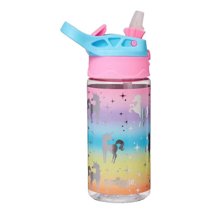 Smiggle Straw Water Bottle Kids Large Capacity Water Cup Student Tumbler Cartoon Silicone Straw Leak-Proof 500ml