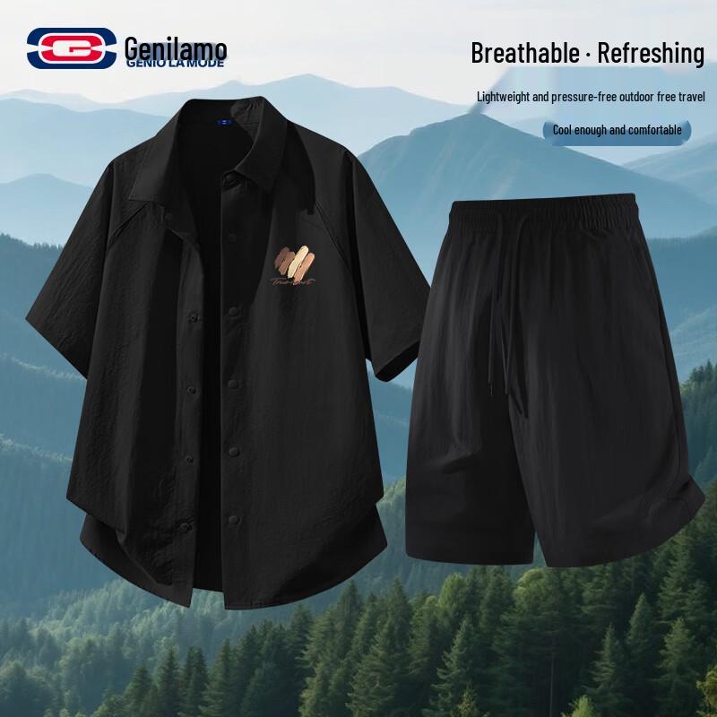 

Men s Casual Short Sleeve Shirt & Shorts Set 2XL