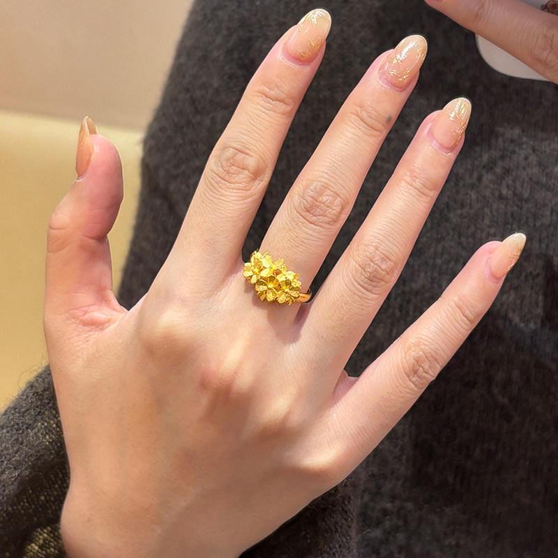 Exquisite Palace Style Real Gold Plated Flower Open Ring - Retro, Luxurious Hand Jewelry
