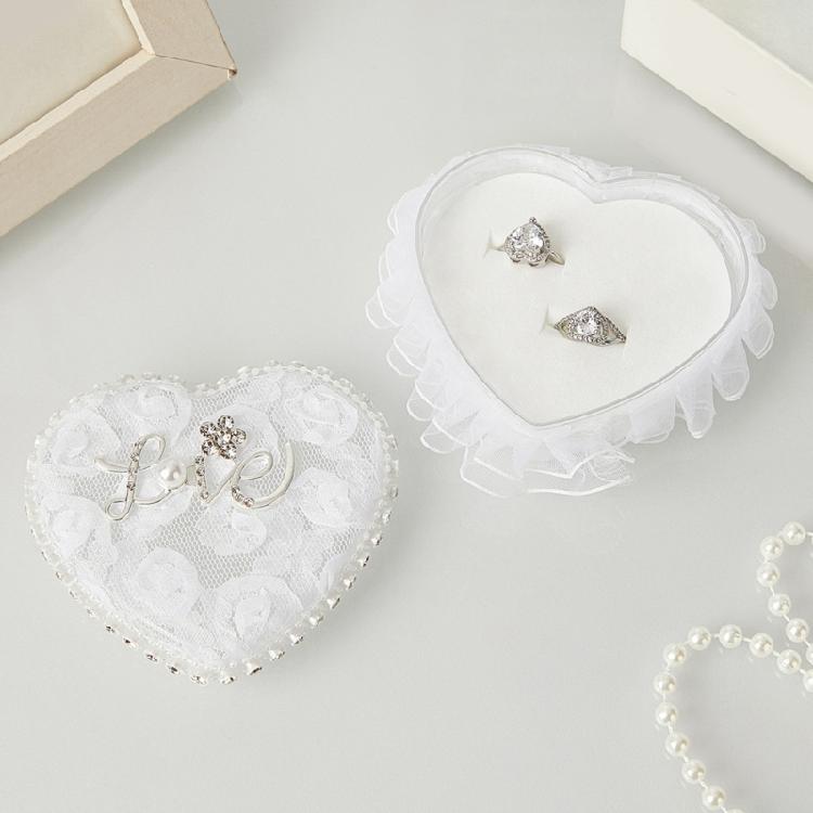 Romance Lace Wedding Rings Holder Heart Shape Fingerring Box For Bridal Party Formal Occasion Jewelry Gift Display