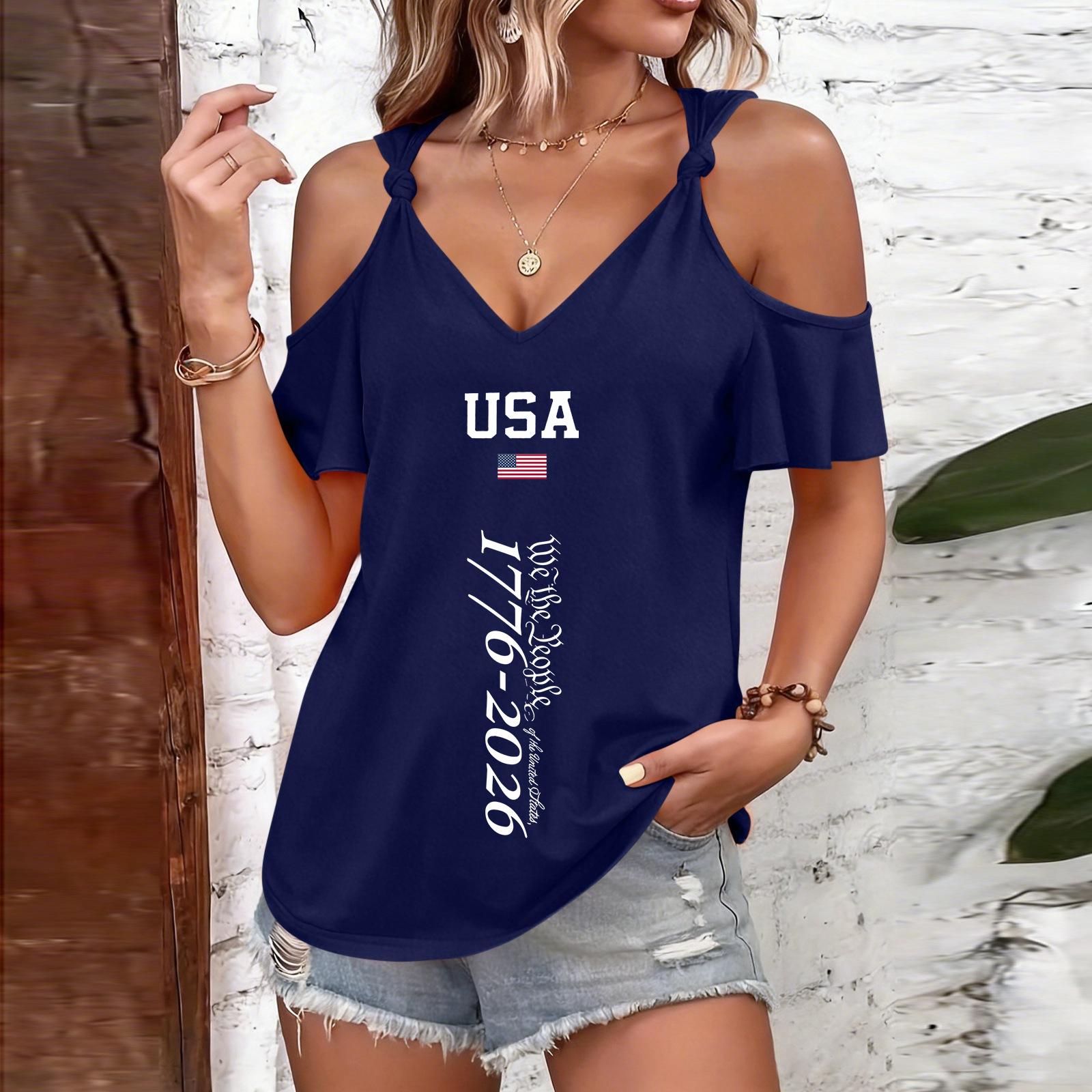 

Short Sleeve Blouses for Women USA Print Cold Shoulder Women s Short Sleeve Tops Summer Casual Womens Short Sleeve Blouses Loose Fit XL