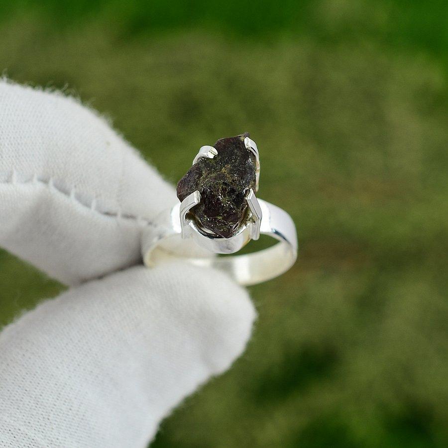 Mothers day Deal 925 Silver Natural Hessonite Rough Stackable Sister Ring US 6.5