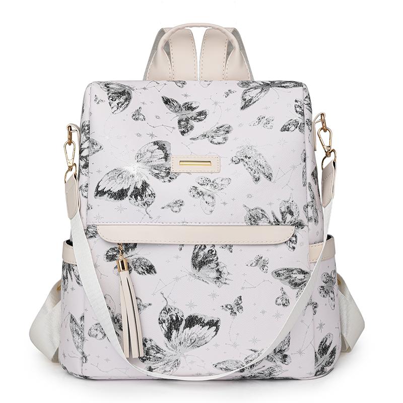 

Рюкзак с принтом бабочек, женский рюкзак с кисточками, дорожная сумка с защитой от кражи чёрный