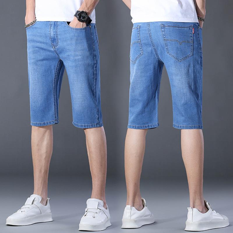 Nuovi Pantaloncini Denim Estivi da Uomo Traspiranti Sezione Sottile dei Pantaloni Cinque Dritti Larghi Casual Elastici
