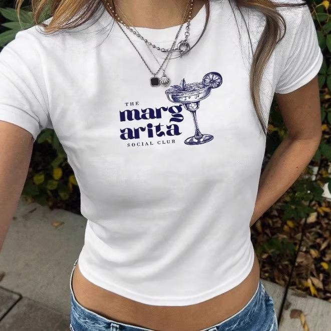 Baby Tee Corto con Stampa Bicchiere da Vino da Donna Transfrontaliero - Manica Corta, Top Versatile 2026