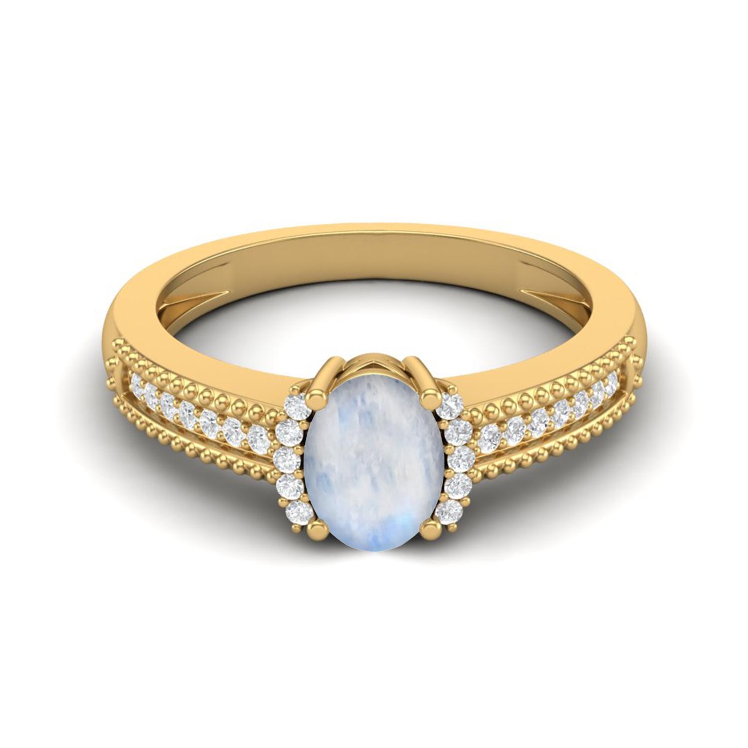 

7 X 5 MM Oval Moonstone Gemstone 925 Sterling Silver Gold Vemreil Halo Accent Wedding Women Ring 12