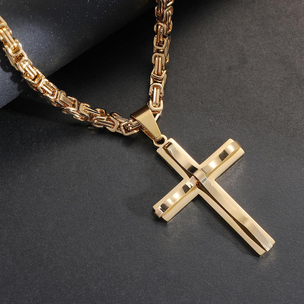 Simple Convex 304 Stainless Steel Double-layer Cross Pendant Necklace for Men s Retro Hip-hop Accessories золотистый