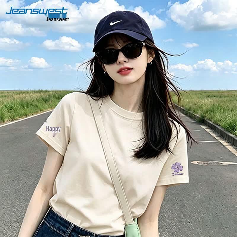 Jeanswest Women's Loose Fit Pure Cotton Printed Short Sleeve T-Shirt