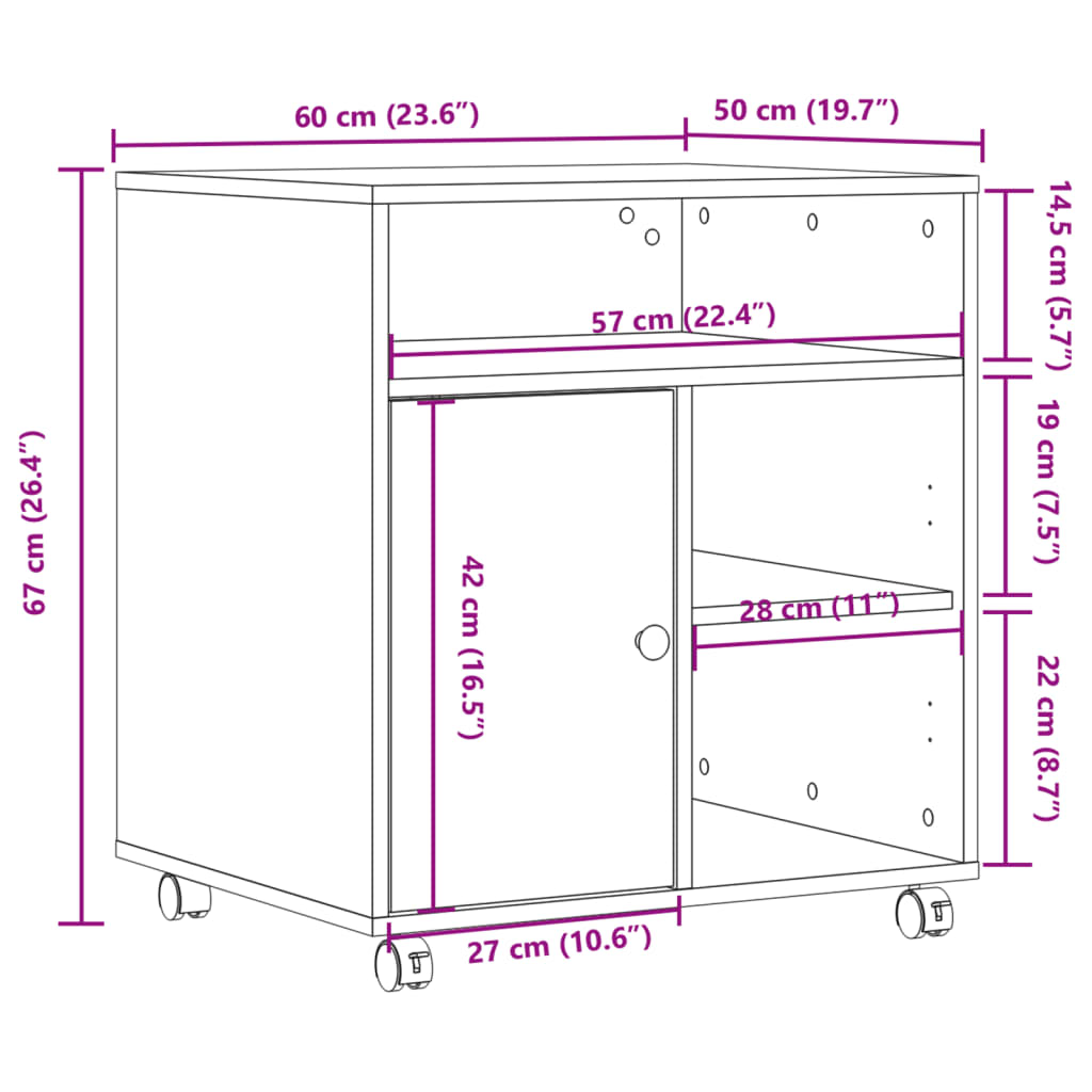 Printer Stand with Casters White 60 X 50 X 67 Cm