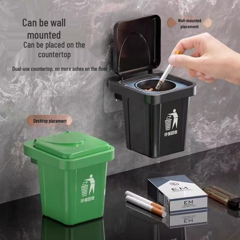 Wall-Mounted Bathroom Ashtray with Lid - Universal, Fly-Ash Prevention Design