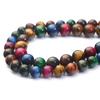 Mix Barevný Tygří oko Přírodní Kámen Korálky 15"Vlákno Hladké Volné Distanční Korálky 4/6/8/10/12mm pro Výrobu Šperků DIY Náramky Doplňky