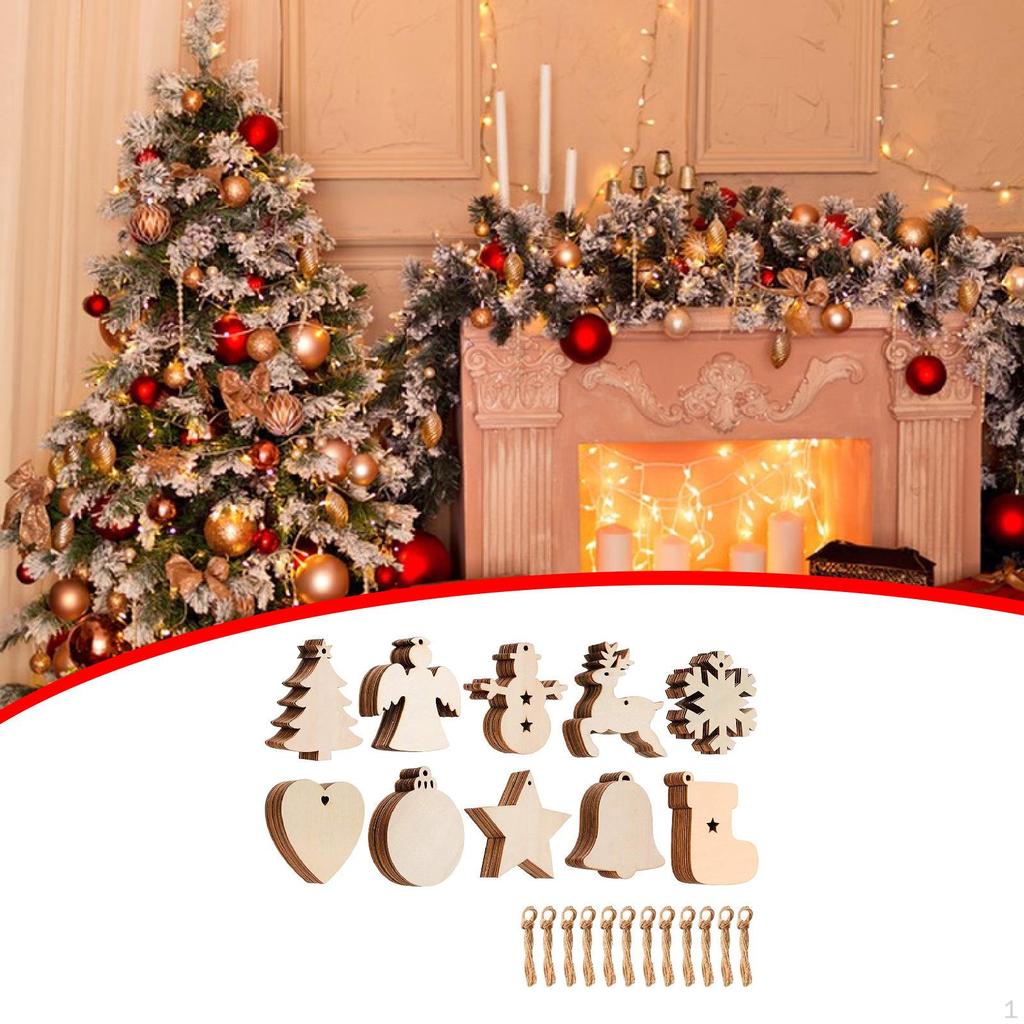 100x Unfinished Wooden Ornaments Wood Cutouts Slices Blank Pieces for Painting