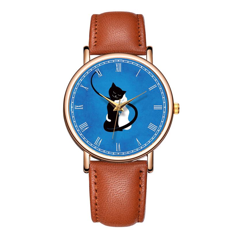 

Baosaili Cute Cat Quartz Couple Watch - Black & White, Stainless Steel Back светло-коричневого