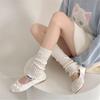 Sweet Girls Leg Warmers Women Ribbed Knit Striped Foot Cover Elegant Bowknot Ruffled Trim Boot Cuffs Footless Calf Socks