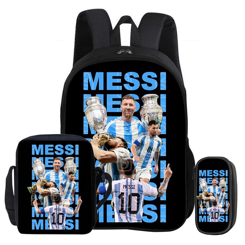 Kids 3Pcs Set Backpack Football Star Rucksack Best Gift Student School Shoulder Bag Pencil Bags M-Messis Bookbag
