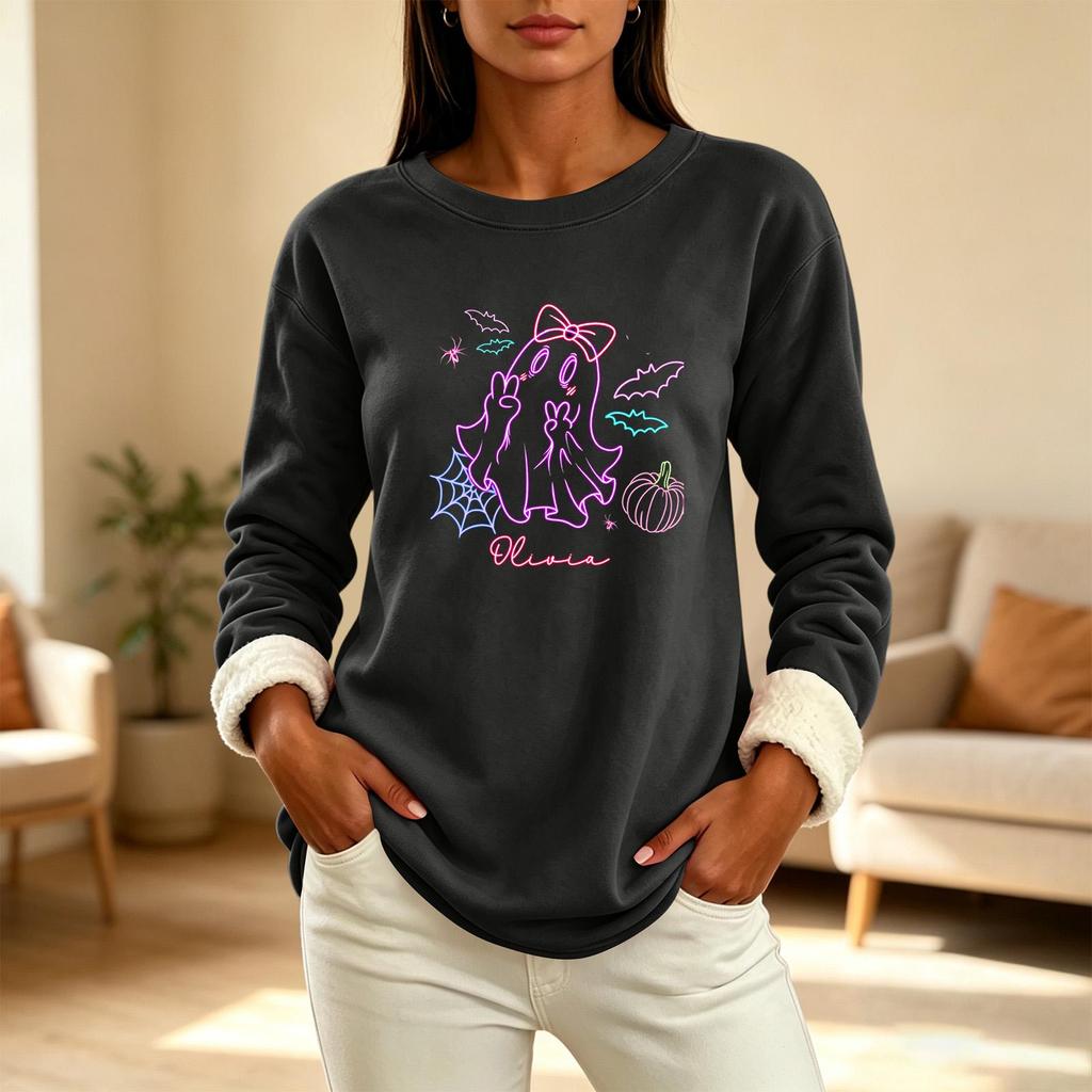 Women's Long Sleeve Pullover Round Neck Halloween Print Winter Casual Top