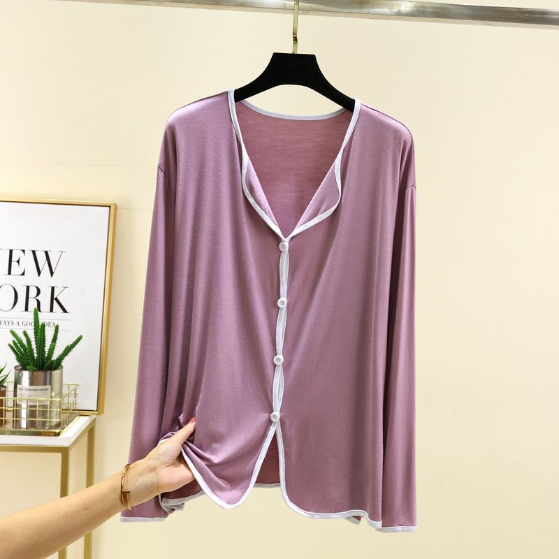 

Modal Lapel Cardigan Women Autumn Thin Long sleeve Outerwear Solid Plus size All-Match Buckle Top Knitted Cover up TARO 2XL (65.00 kg-82.50 kg recommended