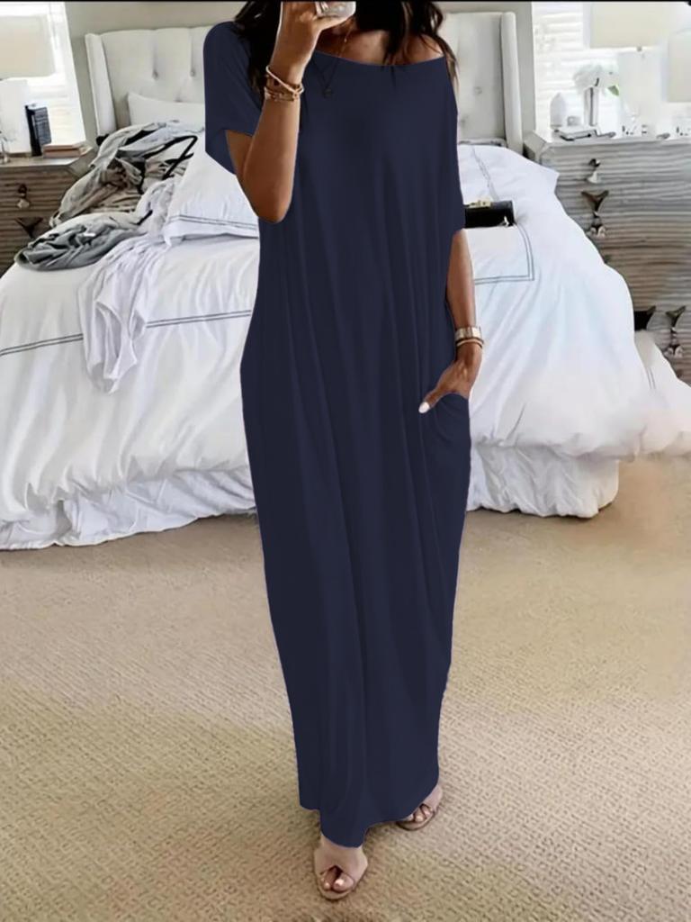 Amazon European and American foreign trade cross-border TK popular summer new women's clothing solid color short-sleeved long casual dress