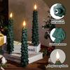 4/2pcs Christmas Tree LED Flameless Candles Light with 3D Flame Wick Green LED Candlesticks Operated for Christmas Home Decor