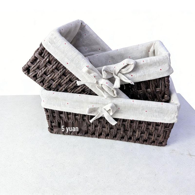 Woven Rattan Storage Basket with Lid - Snack, Sundries & Key Organizer