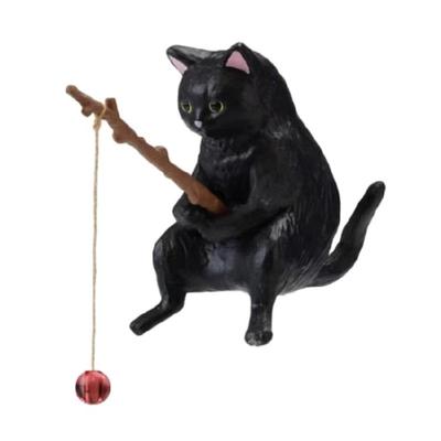 Animal Aquarium Decorations Set Fishing Cat Figurines for Small Fish Tanks