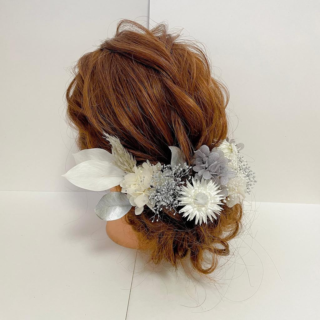 Dried Flower Head White Hair Hydrangea Dress, Gray, Ornament, Kimono, Coming-of-Age Ceremony, Graduation, Wedding, Baby's Breath, Hakama, Furisode,