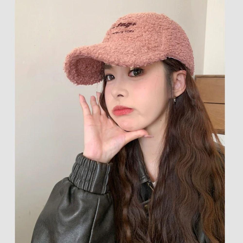 Fashion Plush Baseball Hat Women Couple Cap New Lamb Wool Baseball Cap