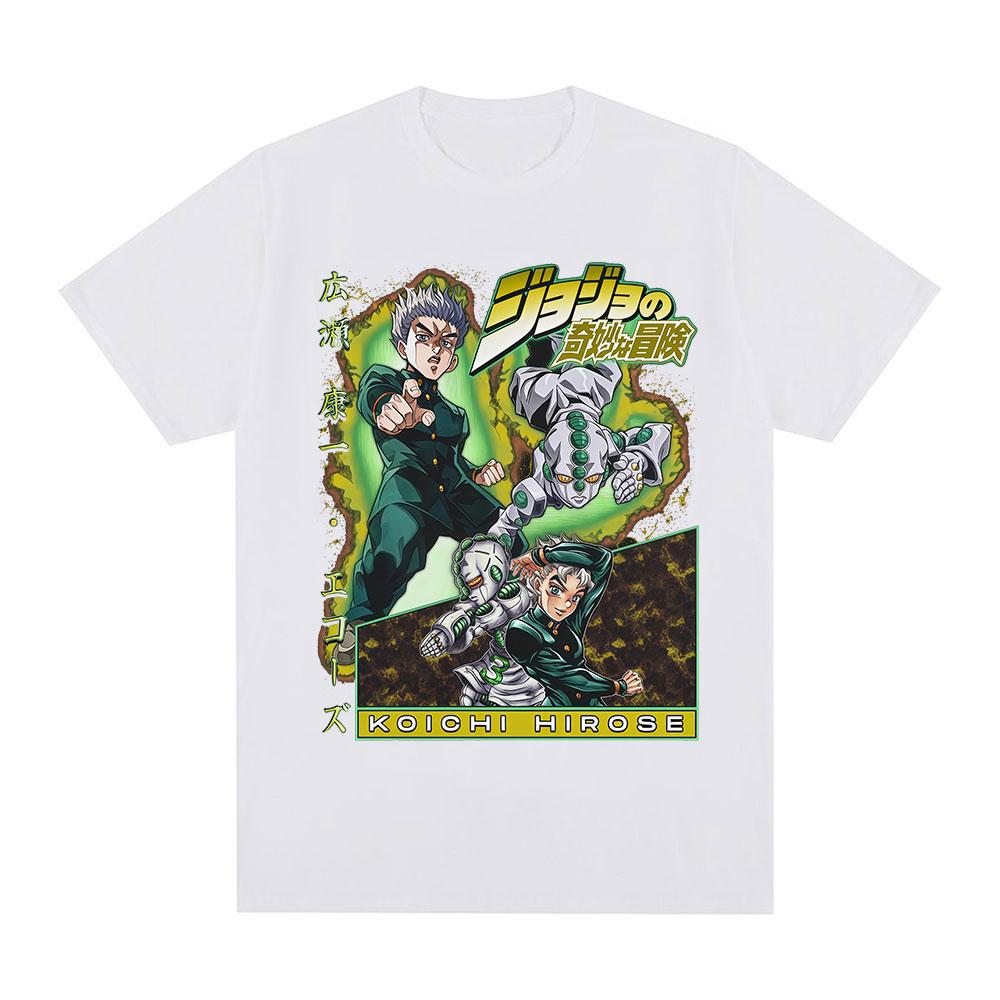 Anime Jojo Bizarre Adventure Hirose Koichi Graphic Print T Shirts Unisex Casual Cotton Short Sleeves Oversized Tshirt Streetwear