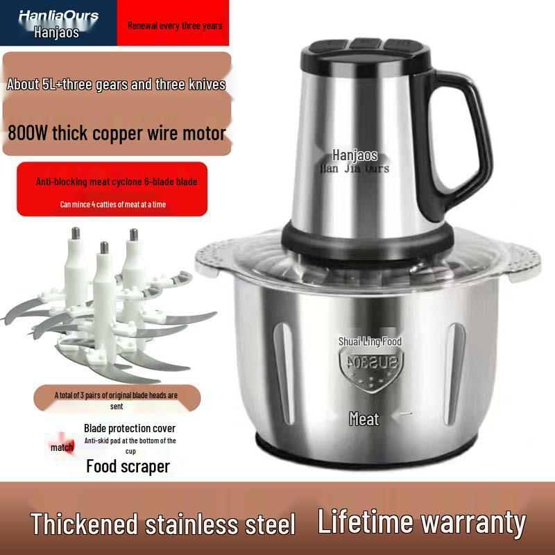 High-Power Multi-Functional Meat Grinder & Food Processor for Dough, Chili, Garlic, and Ginger