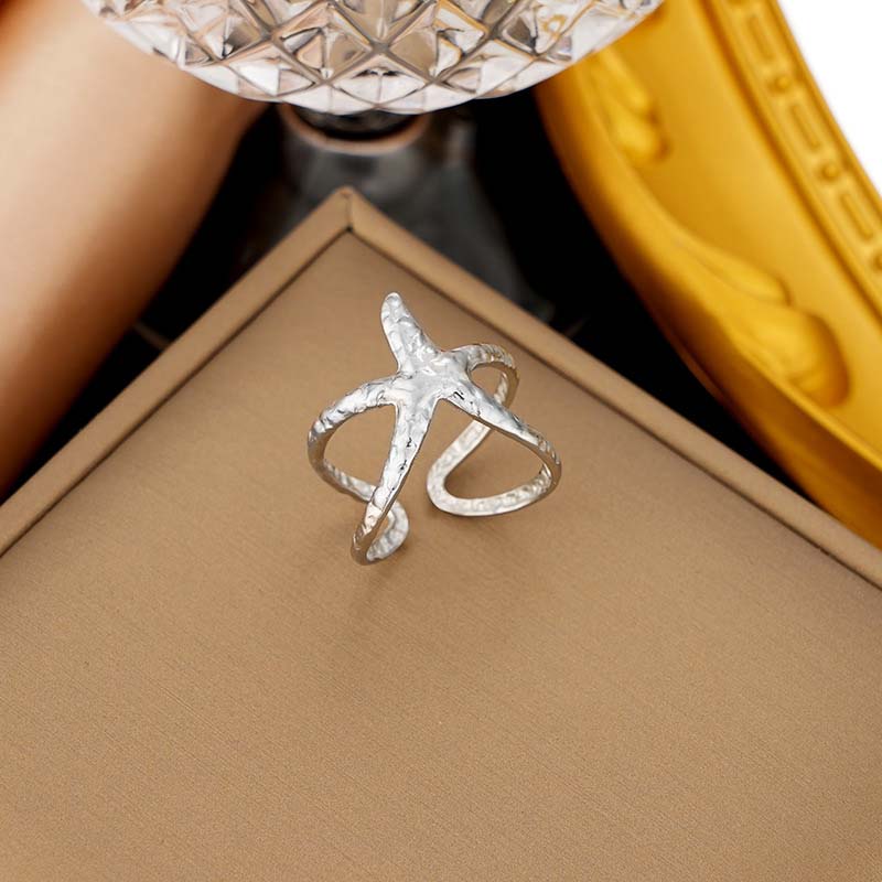 Stainless Steel Metal Shell Open Rings For Women Men Vintage Gold Color Starfish Adjustable Ring Beach Party Zircon Gift