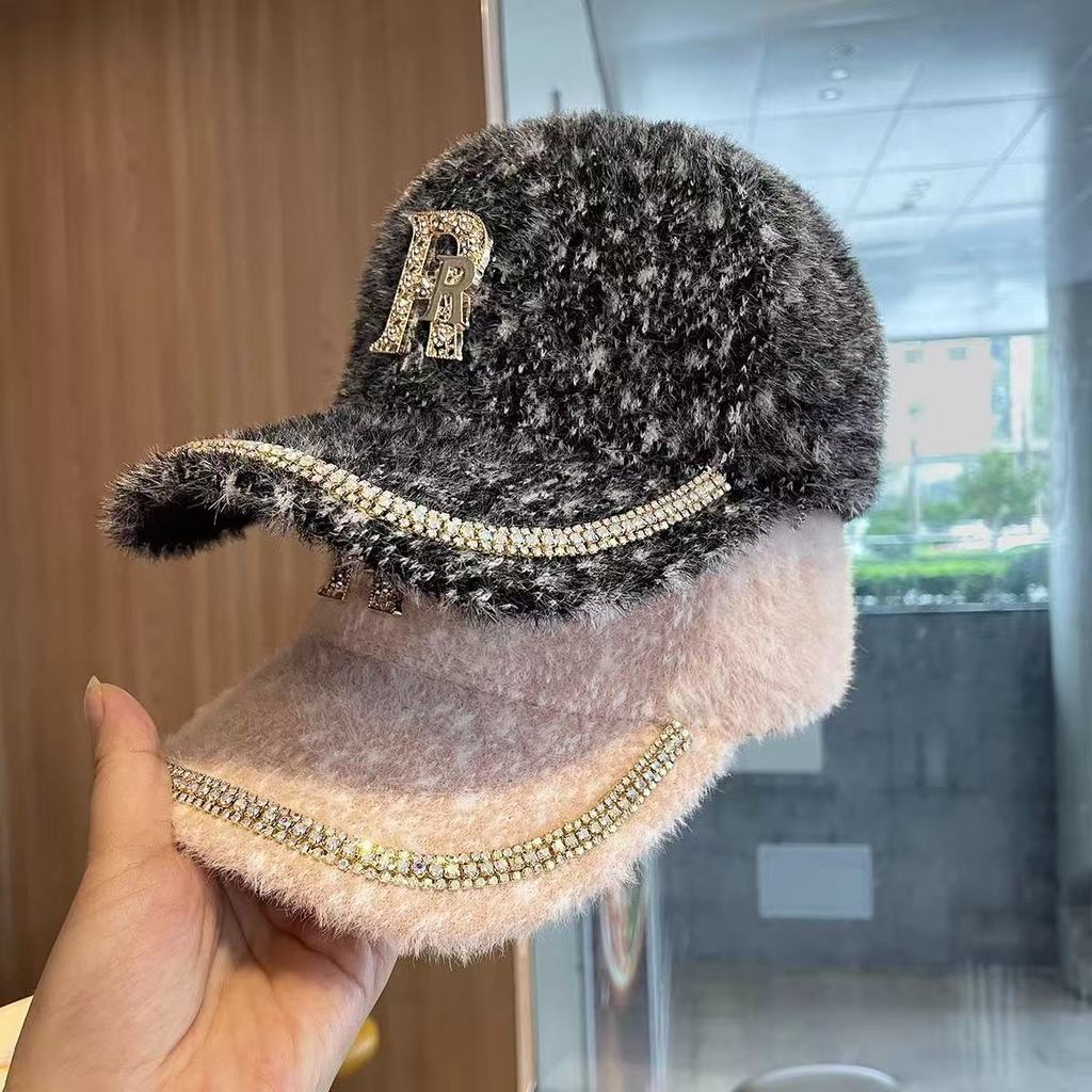 Water Drip Letter Baseball Cap With Rhinestones For Winter Warmth And Style
