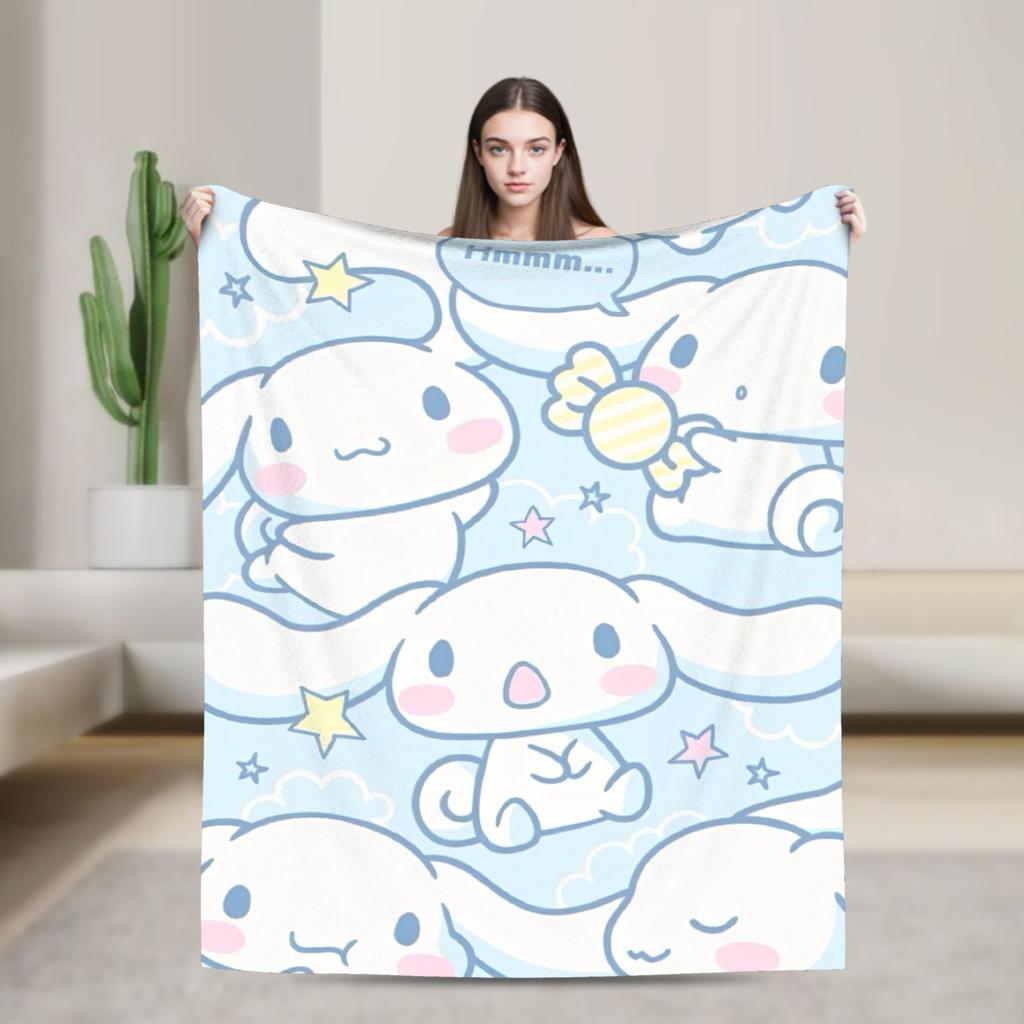 Cinnamoroll Decken Cartoon Flanell Großartige Atmungsaktive Überwurfdecken für Bett Sofa Dekoration