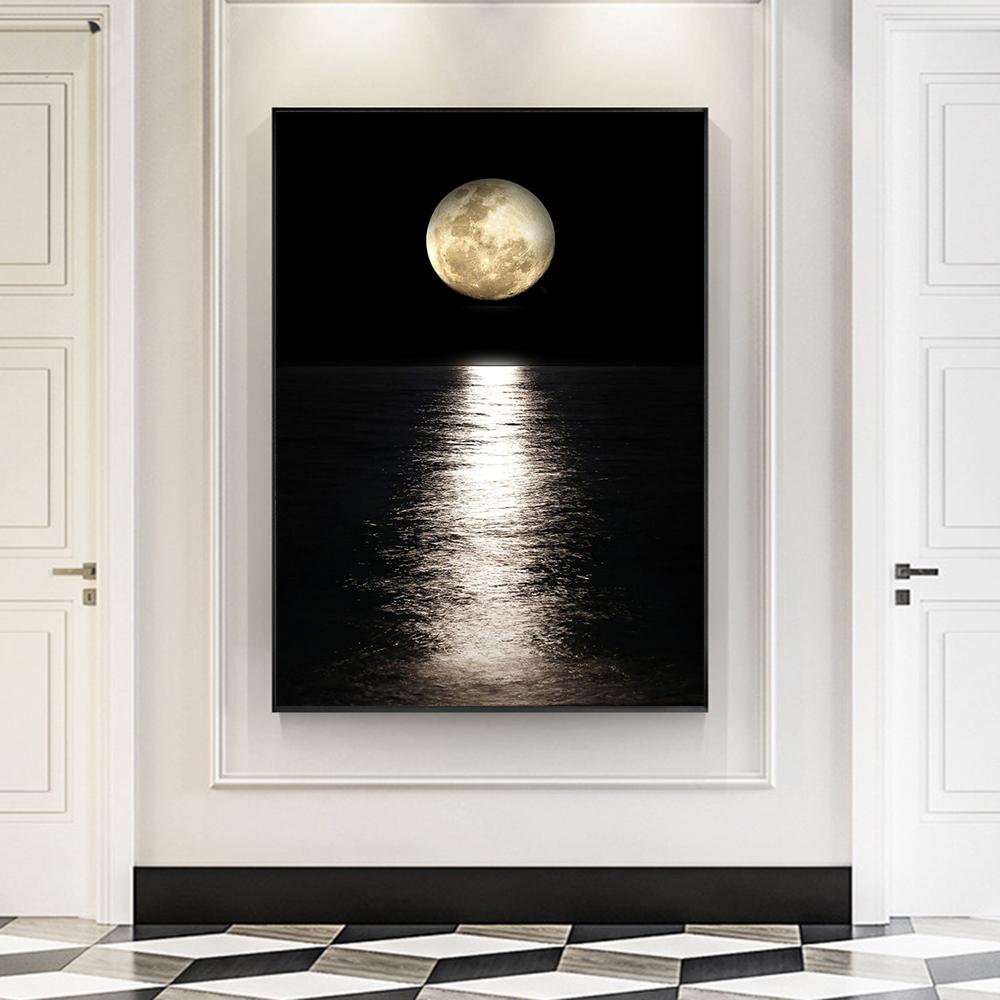 Mond über dem Ozean, Foto, Leinwanddruck, Wandkunst, Poster, schimmernde Nacht, Naturlandschaft, Bild für Wohnzimmer, Wohnkultur, Cuadros